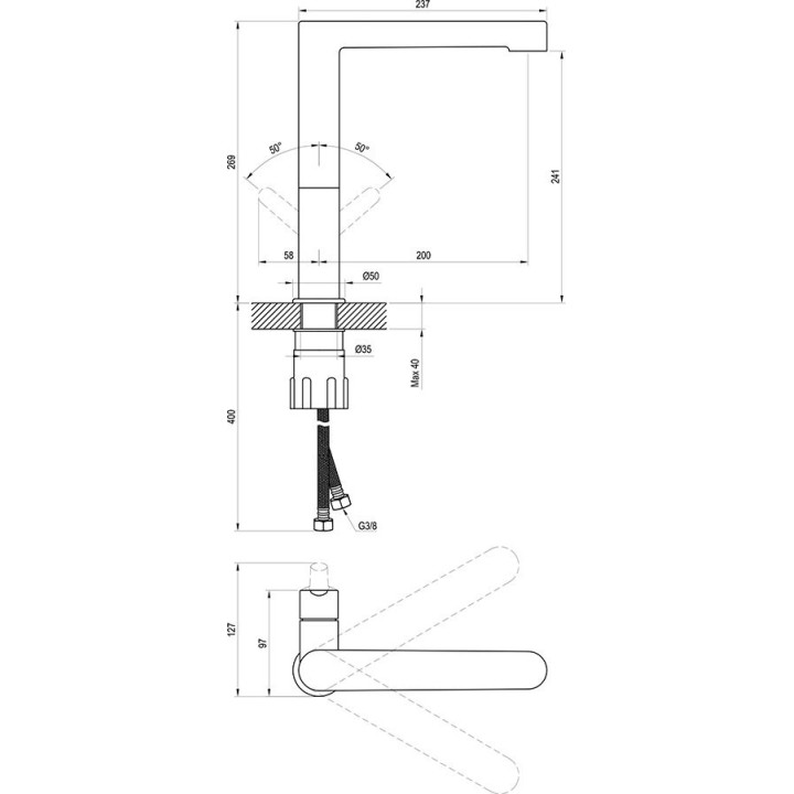 Bateria umywalkowa Ravak PURI stojąca z obrotową wylewką bez korka PU 016.00
