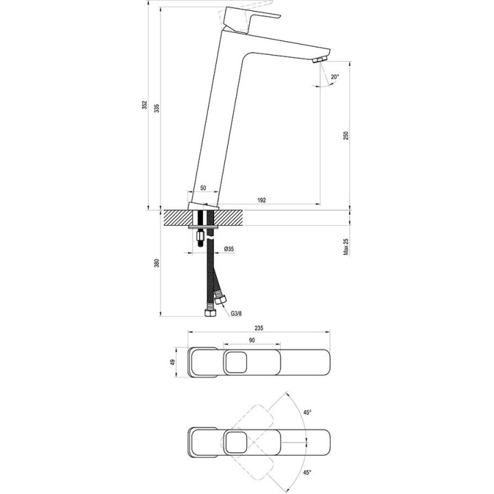 Bateria umywalkowa Ravak 10°, stojąca, bez korka TD 015.00
