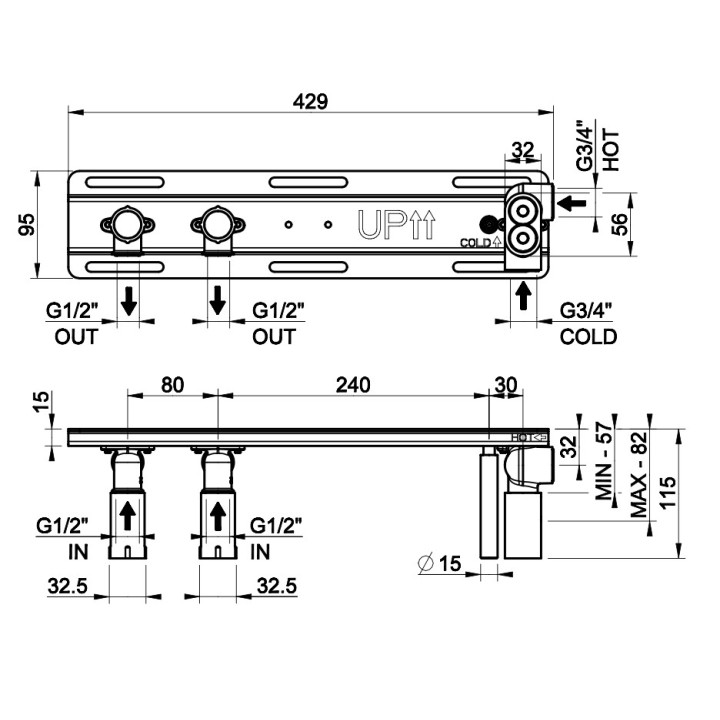Element podtynkowy Gessi Hi-Fi Shelf, dla 2 jednoczesnych wyjść wody 