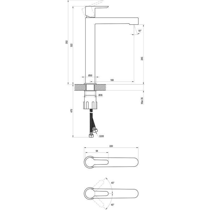Bateria umywalkowa Ravak Puri, stojąca 320mm PU 015.00