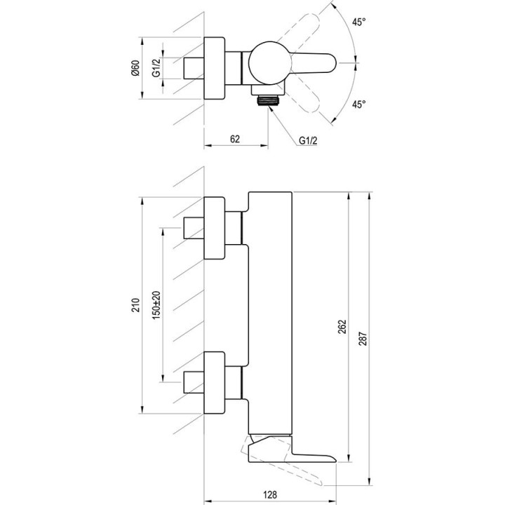 Bateria prysznicowa Ravak Puri, naścienna PU 032.00/150