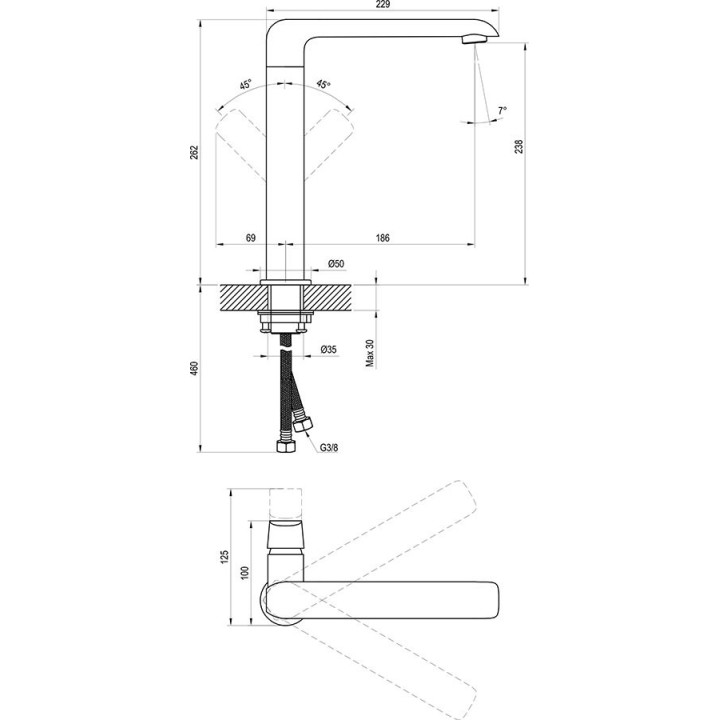 Bateria kuchenno/umywalkowa Ravak Flat, Stojąca, wys. 261 mm, FL 016.00