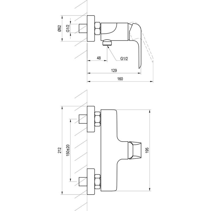 Bateria prysznicowa Ravak Flat, natynkowa, FL 032.00/150