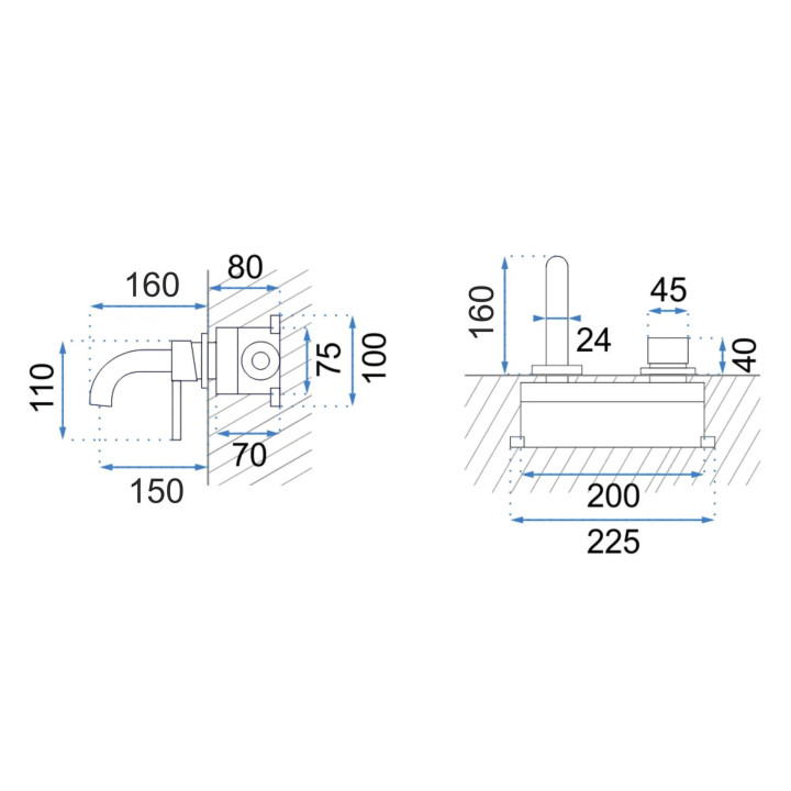 BATERIA UMYWALKOWA PODTYNKOWA LUNGO BLACK MAT REA