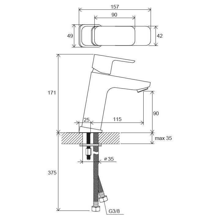 Bateria umywalkowa Ravak 10° Free black, stojąca, wys. 170 mm, TD F 014.20