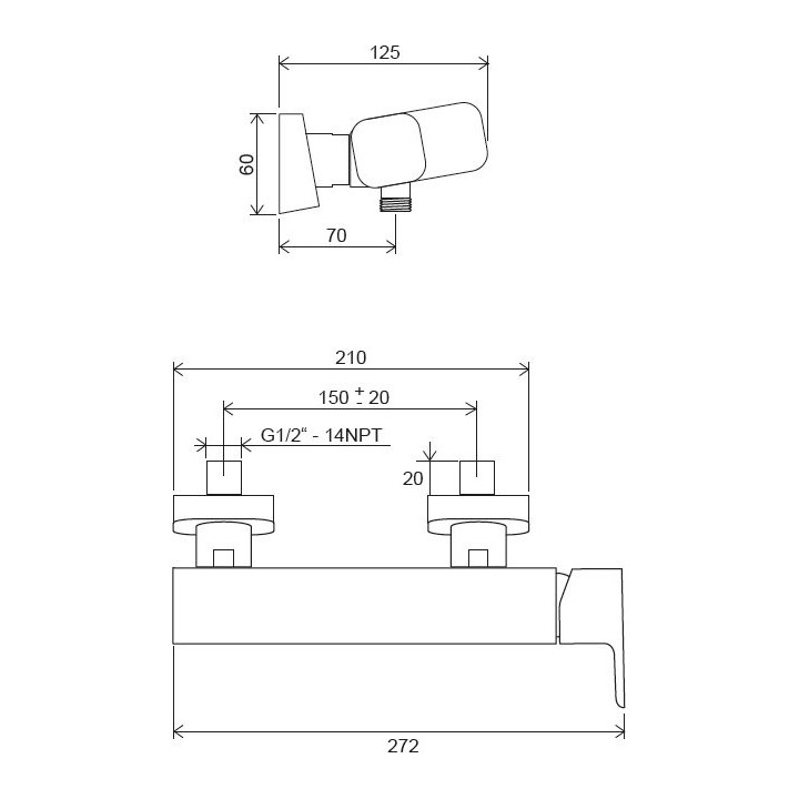 Bateria natryskowa 10° Free black, natynkowa, TD F 032.20/150