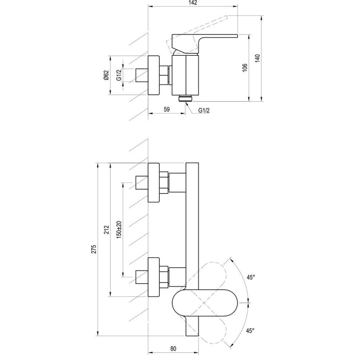 Bateria natryskowa Ravak Chrome, natynkowa, CR 032.00