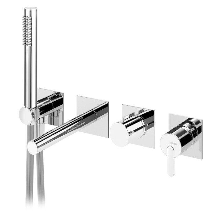 Podtynkowa bateria wannowa Bruma Avalon Edge, 4-otworowa, 3 wyjścia wody, wylewka 210mm, zestaw natryskowy, chrom