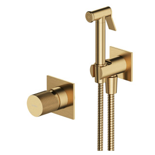 Podtynkowy zestaw bidetowy Omnires Contour, bateria z rączką bidetową, wężem 125cm i uchwytem, złoty szczotkowany