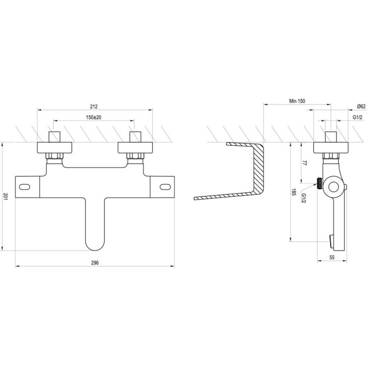 Bateria wannowa Ravak Termo 300, natynkowa, termostatyczna, TE 023.00/150