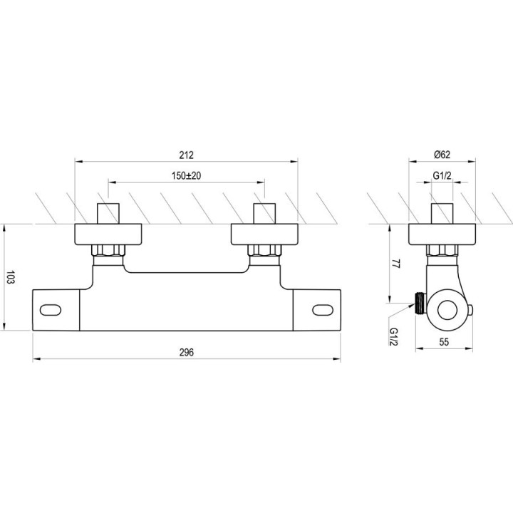 Bateria natryskowa Ravak Termo 300, natynkowa, termostatyczna, TE 033.00/150