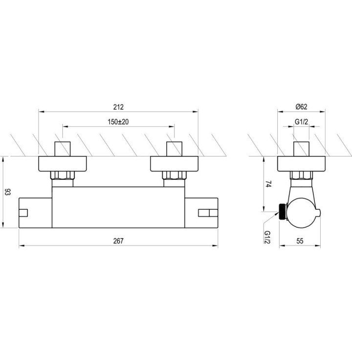 Bateria natryskowa Ravak Termo 200, natynkowa, termostatyczna, TE 072.00/150