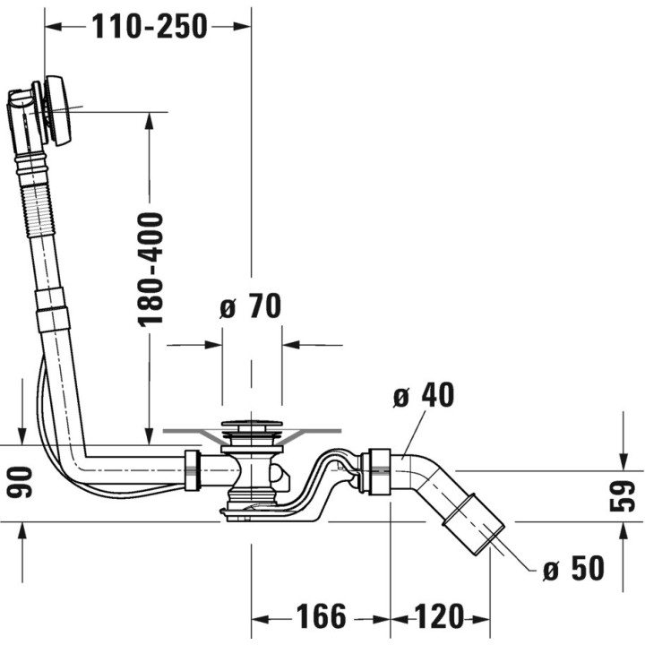 Zestaw przelewowo-odpływowy Duravit Quadroval, dla wanien z odpływem centralnym, chrom