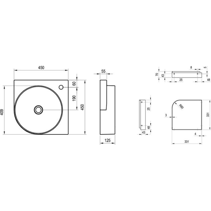 Umywalka Ravak Yard 450 C, 45 x 45 cm, biała