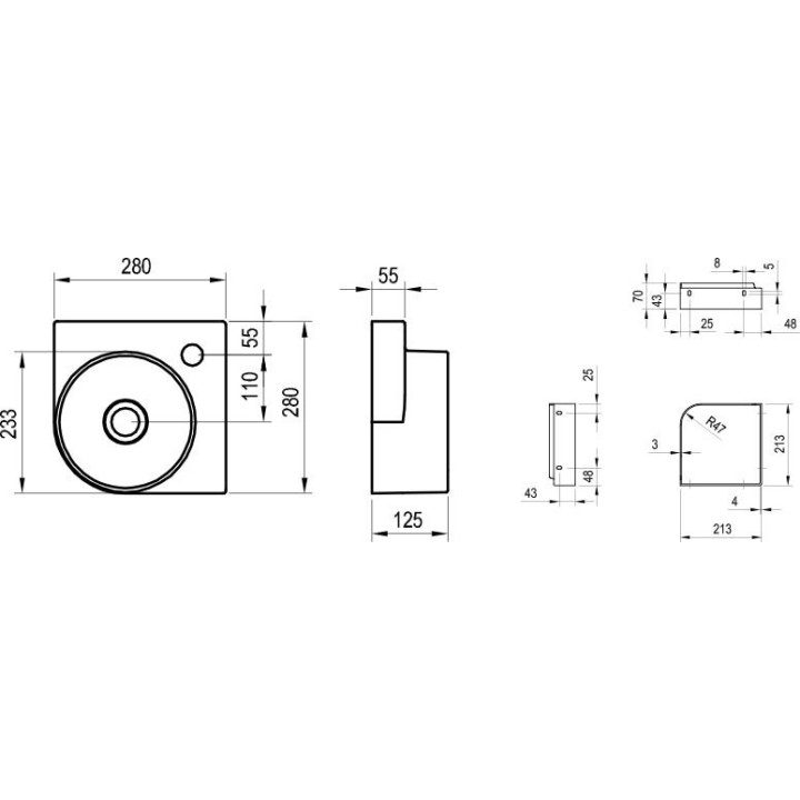 Umywalka Ravak Yard 280 C, 28 x 28 cm, biała