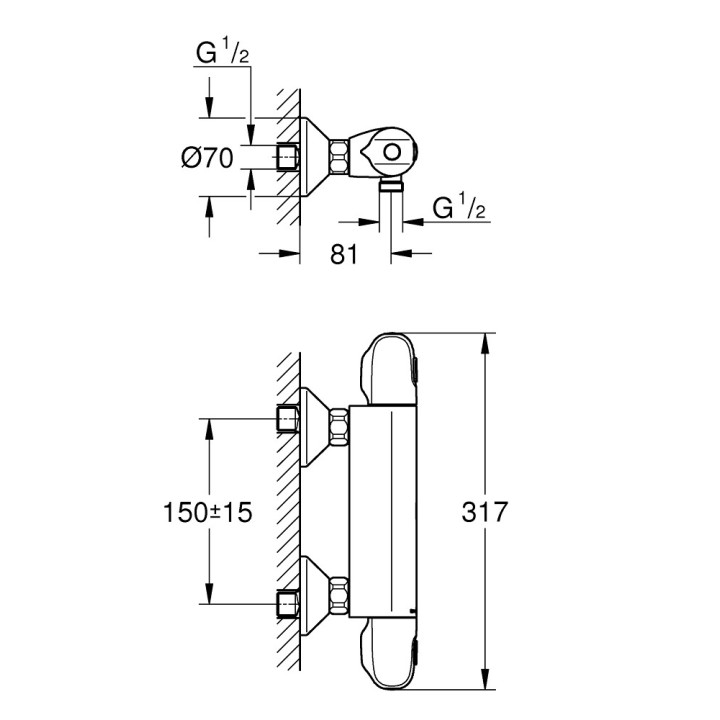 Termostatyczna bateria prysznicowa Grohe Grohtherm 1000, natynkowa, DN 15, EcoButton, chrom