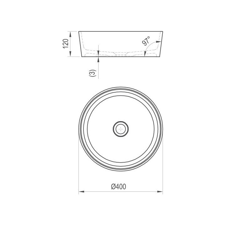 Umywalka nablatowa Ravak Moon 1, bez przelewu, 40cm, biała