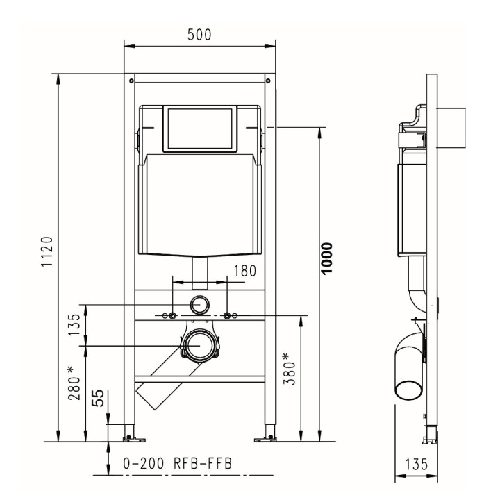 Stelaż podtynkowy JOMOTech, wersja dla niepełnosprawnych, wysokość 112cm