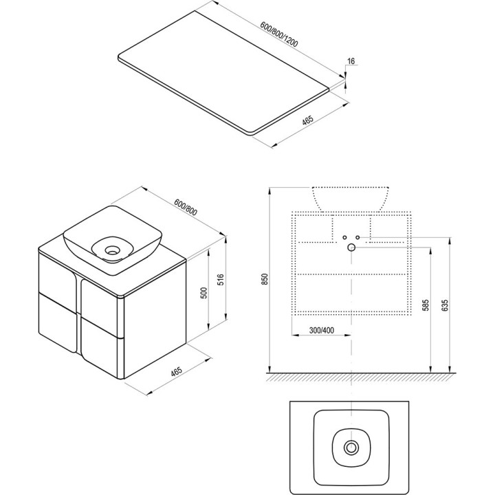 Blat pod umywalkę Ravak Balance 600, 60 x 46 cm biały