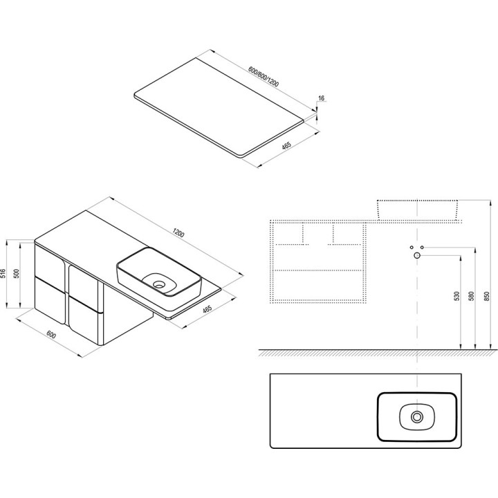 Blat pod umywalkę Ravak Balance 1200, 120 x 46 cm, biały