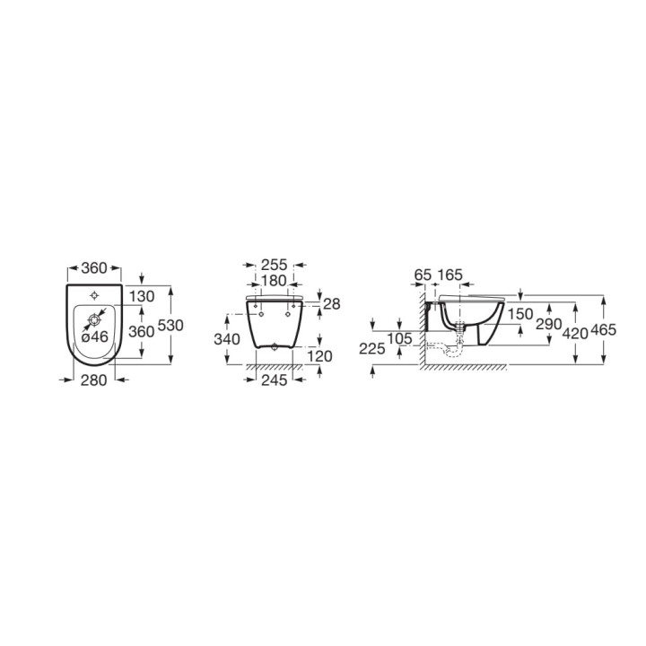 Bidet stojący przyścienny Roca Ona, 53x36cm, biały