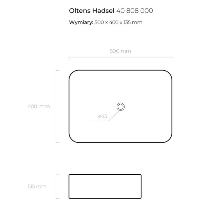 Umywalka nablatowa Oltens Hadsel, 50x40cm, bez przelewy, powłoka SmartClean, biały