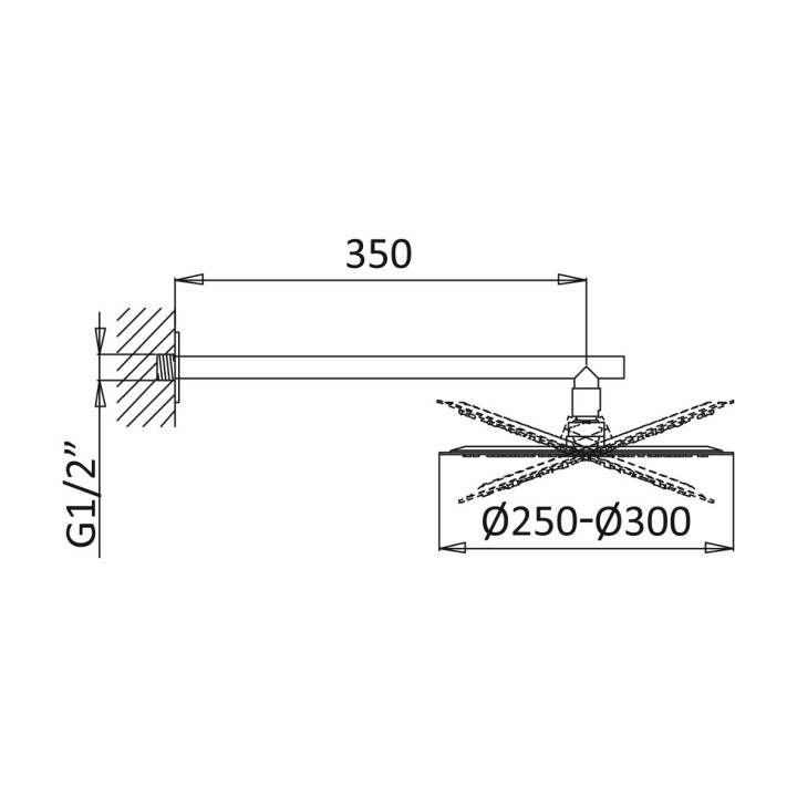 Deszczownica Bruma FlowRS, okrągła, 300 mm, z ramieniem ściennym 350 mm, chrom