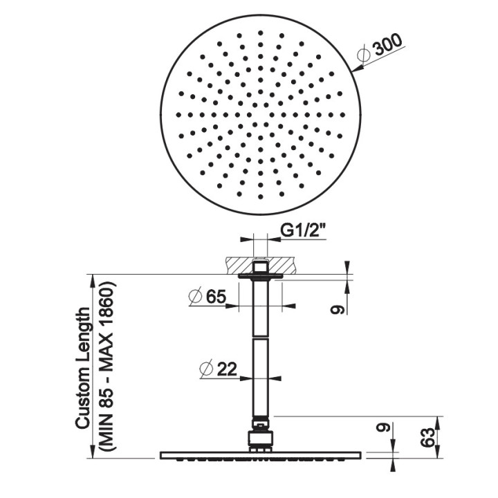 Deszczownica Gessi Inciso, okrągła, 300mm, z przyłączem sufitowym, Warm Bronze Brushed PVD