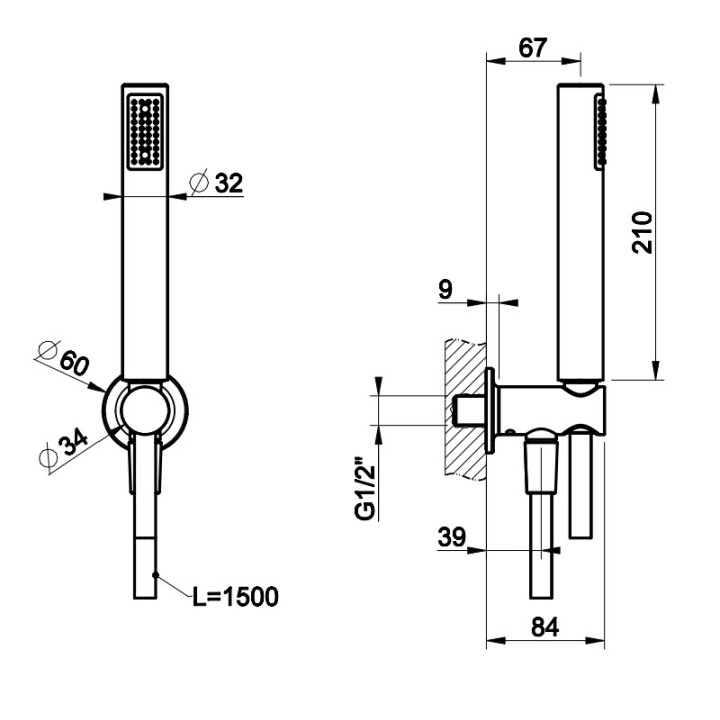 Zestaw natryskowy Gessi Inciso, słuchawka 1-funkcyjna z wężem 150cm i przyłączem wody ze zintegrowanym uchwytem, Warm Bronze Bru