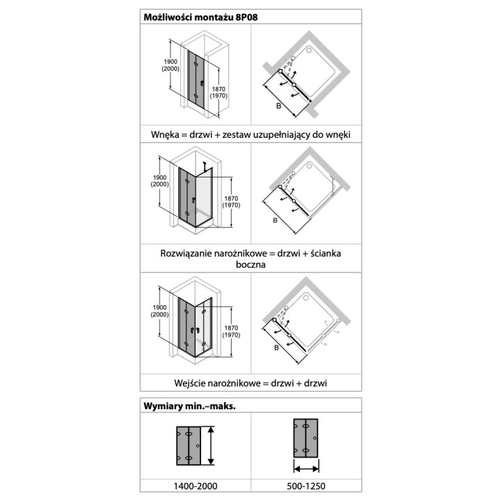 Drzwi Huppe Design Pure skrzydłowe składane, szer. 80 cm, wys. 200 cm, Black Edition, szkło przeźroczyste z Anti Plaque