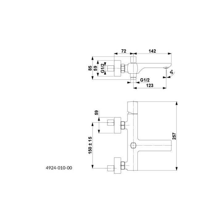 Termostatyczna bateria wannowa KFA Moza, natynkowa, wylewka 175mm, chrom