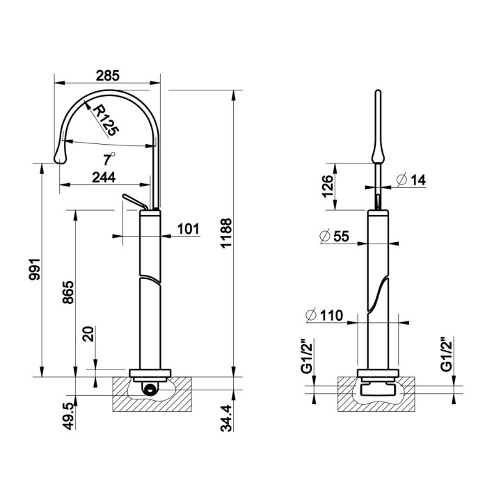 Bateria wannowa wolnostojąca Gessi Goccia, wysokość 118,8cm, White CN