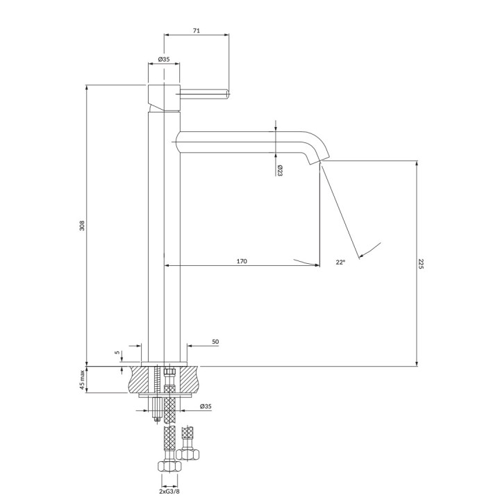 Bateria Omnires Y umywalkowa wysoka 30,8cm chrom