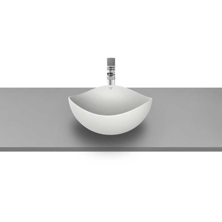 Umywalka nablatowa Roca Ohtake, 55x38,5cm, bez przelewu, FINECERAMIC, biały połysk