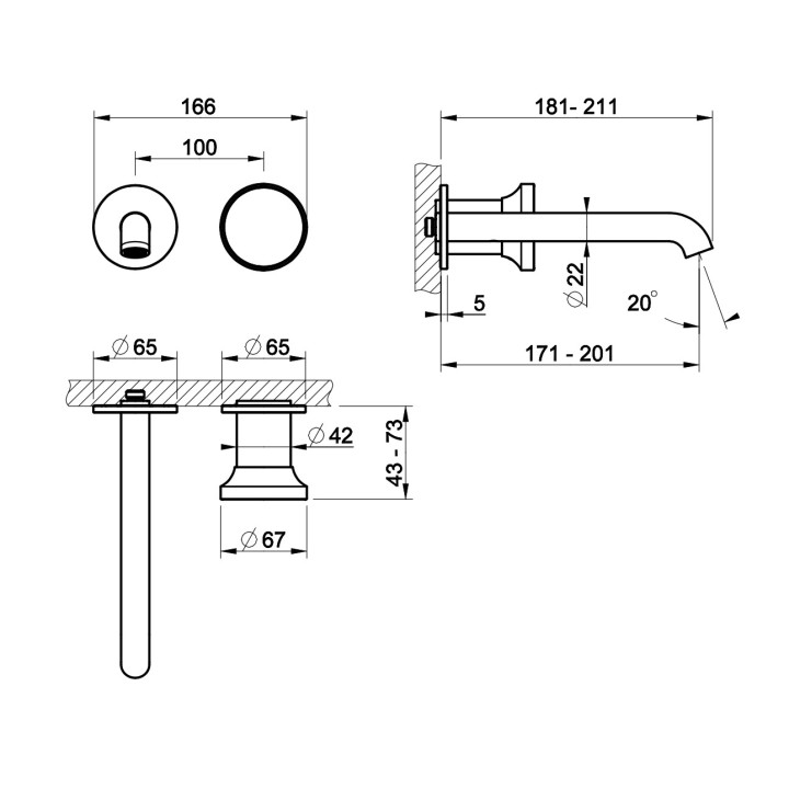 Bateria umywalkowa 3-otworowa Gessi Origini, stojąca, wysokość 362mm, bez korka, chrom
