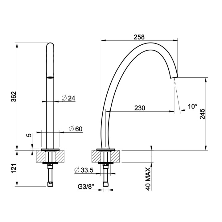 Wylewka umywalkowa Gessi Origini, stojąca, wysokość 243mm, chrom