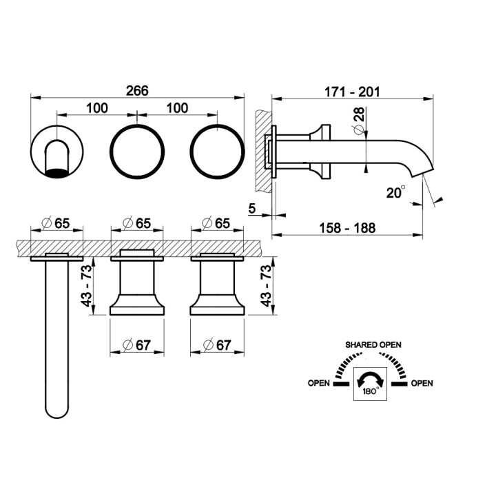 Bateria wannowa 4-otworowa Gessi Origini, stojąca, 2 wyjścia wody, zestaw natryskowy, chrom