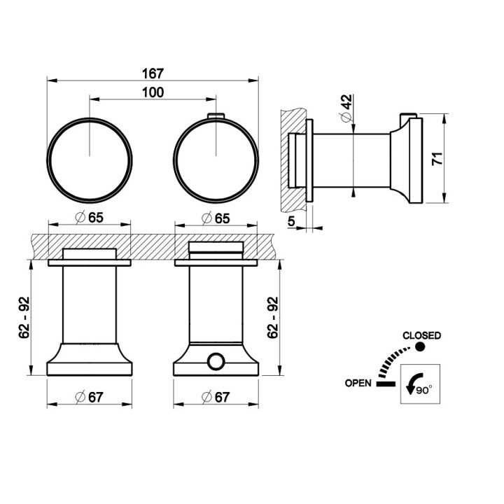 Bateria wannowa 2-otworowa Gessi Origini, podtynkowa, 2 wyjścia wody, chrom