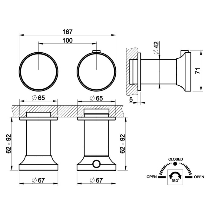 Termostatyczna bateria natryskowa 2-otworowa Gessi Origini, podtynkowa, 1 wyjście wody, chrom
