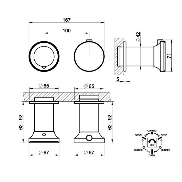 Termostatyczna bateria natryskowa 2-otworowa Gessi Origini, podtynkowa, 1 wyjścia wody, chrom