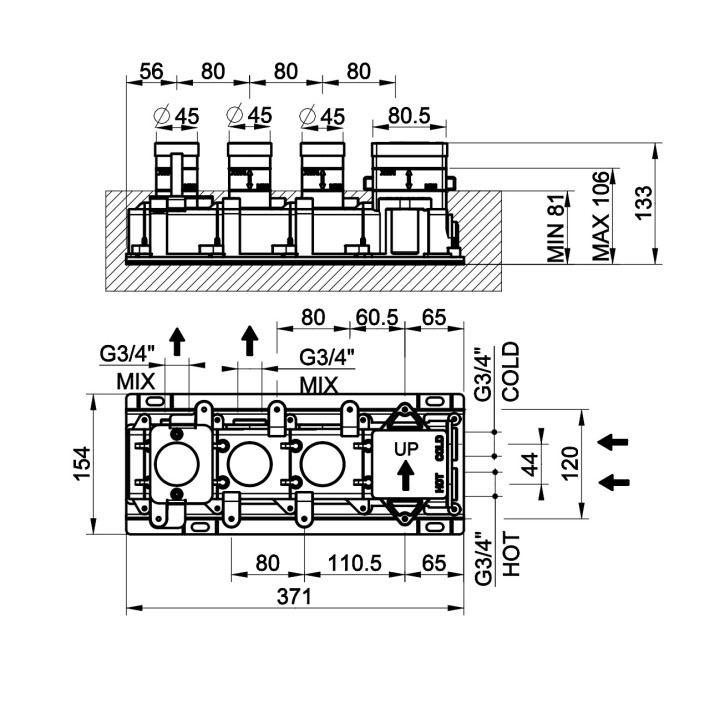 Element podtynkowy Gessi dla baterii umywalkowej 2-uchwytowej