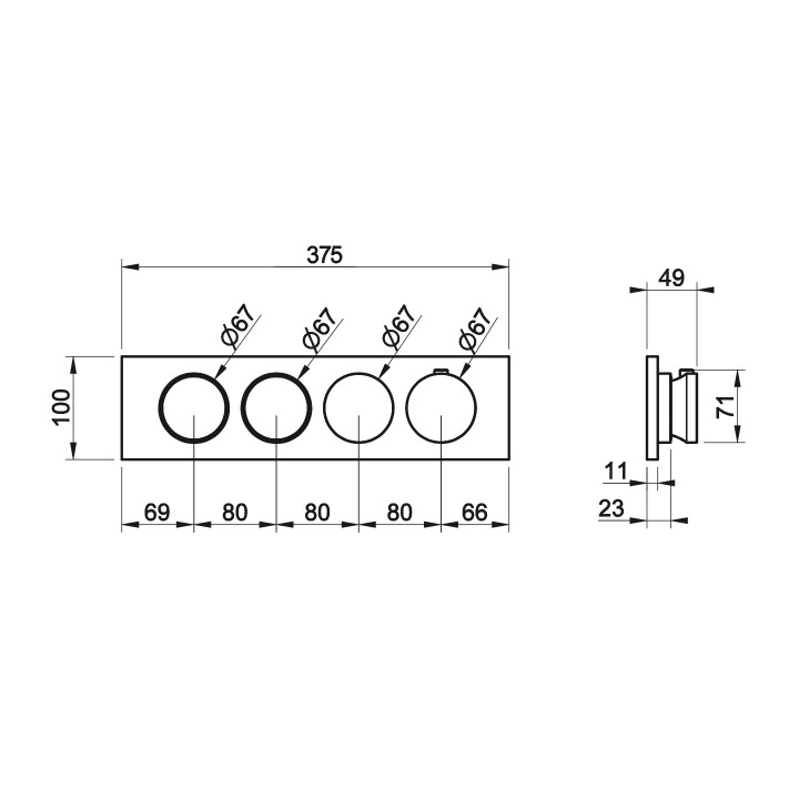 Termostatyczna bateria natryskowa 2-otworowa Gessi Origini, podtynkowa, 1 wyjścia wody, chrom