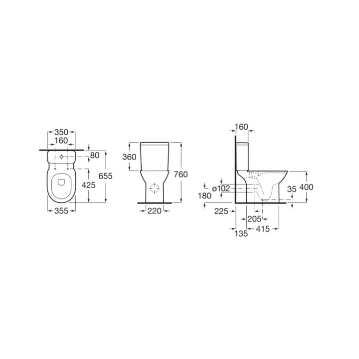 Miska do kompaktu WC Roca Debba Round, odpływ poziomy, biały