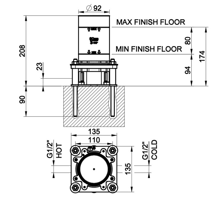 Element montażowy do kolumny prysznicowej Gessi Origini