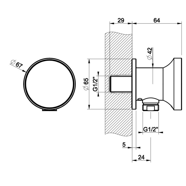 Przyłącze kątowe Gessi Origini, z uchwytem na słuchawkę, chrom