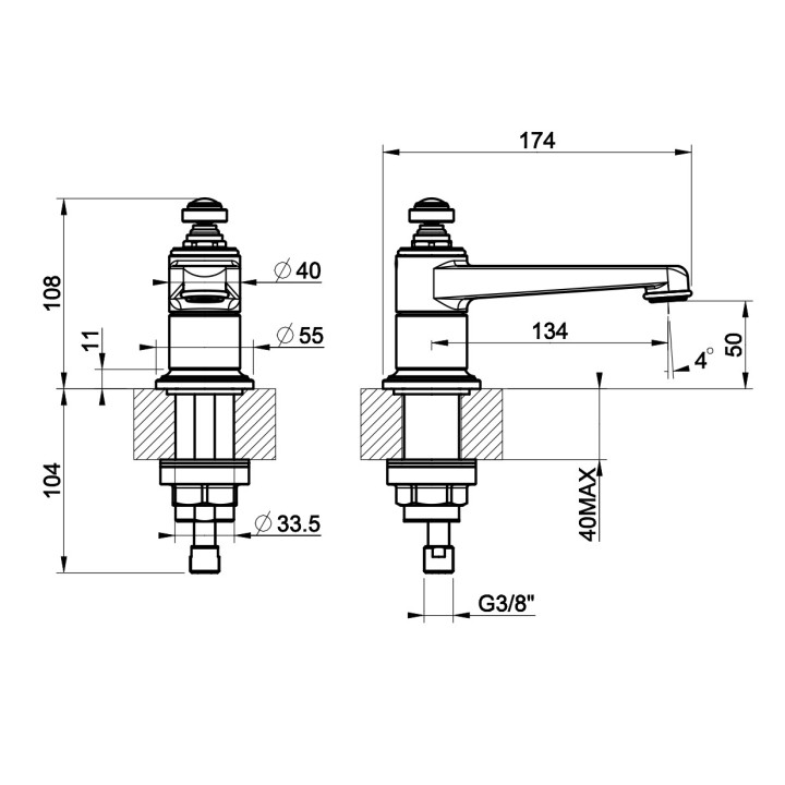 Wylewka umywalkowa Gessi Origini, stojąca, wysokość 243mm, chrom
