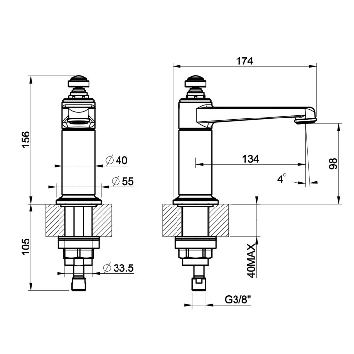 Wylewka umywalkowa Gessi Venti20, stojąca, wysokość 108mm, chrom