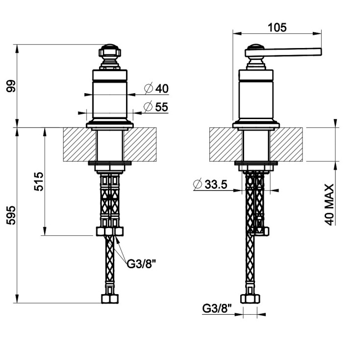 Bateria umywalkowa 3-otworowa Gessi Venti20, stojąca, wysokość 155mm, korek automatyczny, chrom