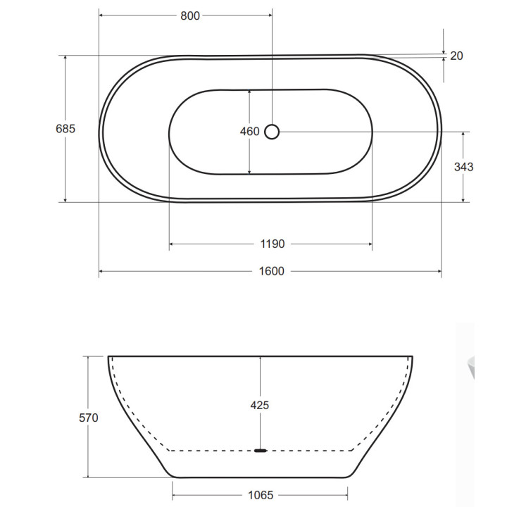 Wanna wolnostojąca Besco Moya, 160x68cm, z białym korkiem kilka-klak, biała