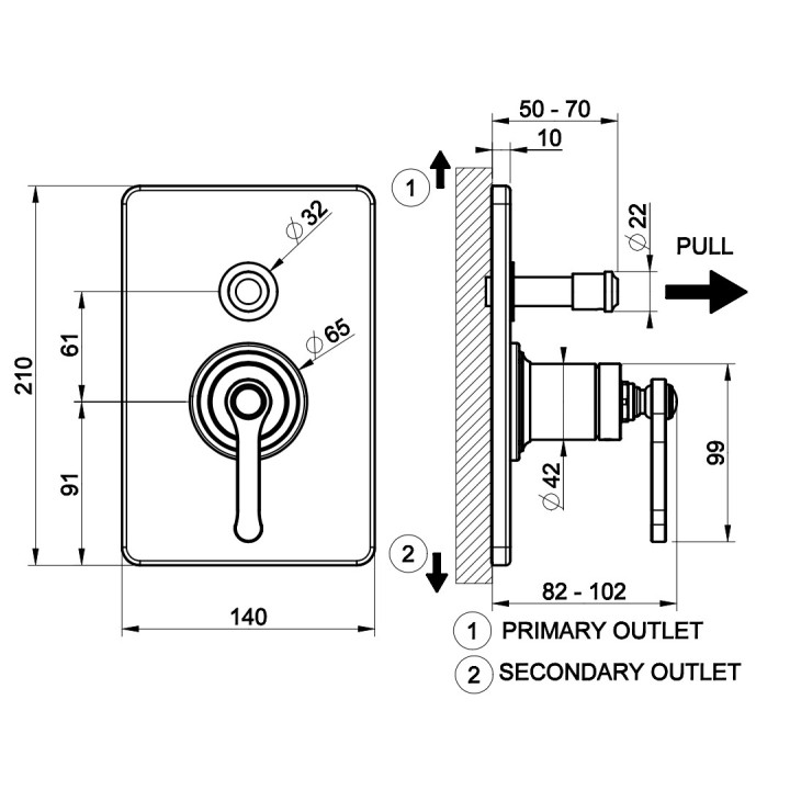 Bateria natryskowa Gessi Venti20, podtynkowa, 1 wyjście wody, chrom